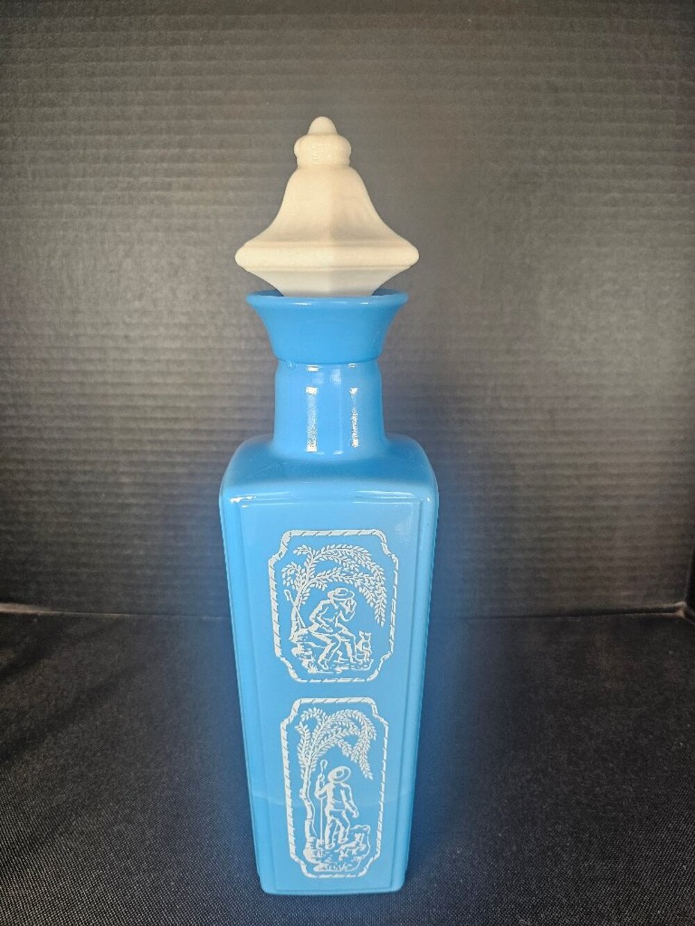Jim Beam Vintage 1965 Whiskey Decanter Blue Slag Milk Glass Shepherd And Dog
